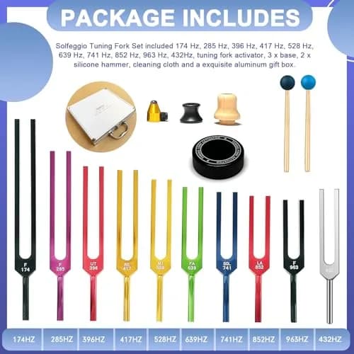 TENFLY Solfeggio Tuning Forks Set - 10 Frequencies, 1.8 lb (0.82 kg) | Medical-Grade Aluminum Alloy thumbnail 2