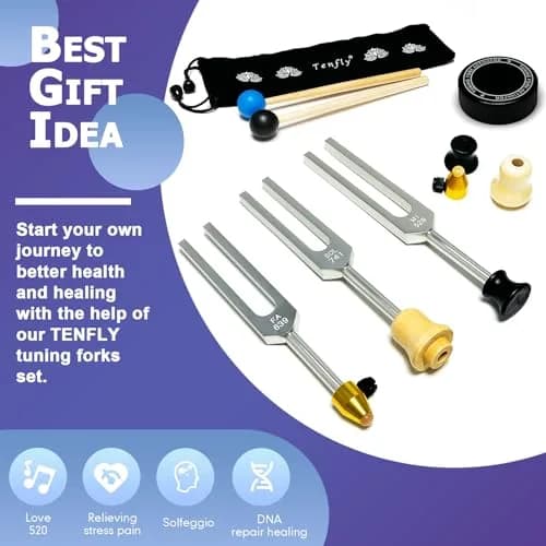 TENFLY Solfeggio Tuning Fork Set 10-Piece 174 Hz - 963 Hz | Medical-Grade Aluminum Alloy thumbnail 4