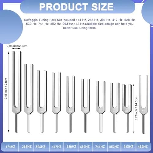 TENFLY Solfeggio Tuning Fork Set 10-Piece 174 Hz - 963 Hz | Medical-Grade Aluminum Alloy thumbnail 6