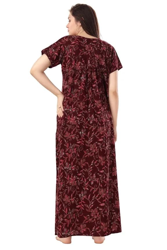 Soulemo Women's Alpine Printed Nighty XL (48 Bust) Maroon | Floral Print Floor Length Cotton Blend - view 5
