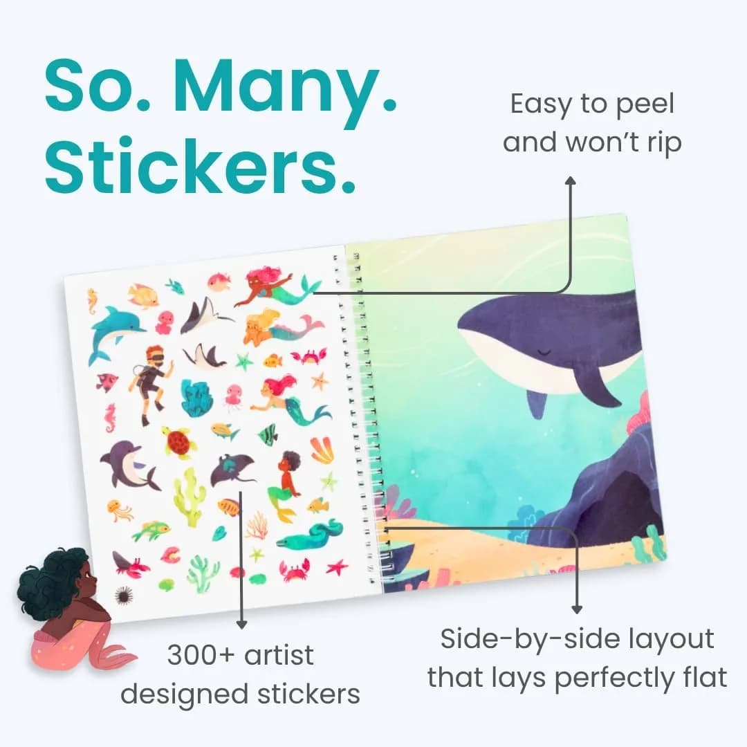 CUPKIN Mystical Mermaids Sticker Book | Toddler Travel Activity Coloring and Sticker Book - view 3