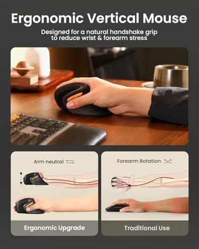 ProtoArc EM11 NL Wireless Ergonomic Vertical Mouse, Black | 13.8cm (5.43in) Length, Connects to 3 Devices thumbnail 7