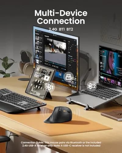 ProtoArc EM11 NL Wireless Ergonomic Vertical Mouse, Black | 13.8cm (5.43in) Length, Connects to 3 Devices thumbnail 3