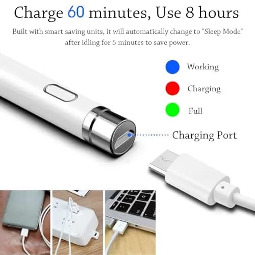 DOGAIN Active Stylus Pen for iPad, iPhone, Samsung, Android & Nintendo Switch - White (1.45mm Fine Point) thumbnail 2
