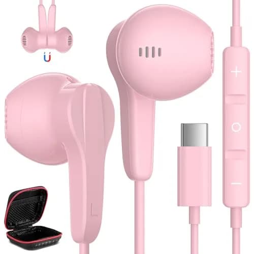 ASKUBSKU Pink USB C Headphone for iPhone 17 Air 16 15 Pro Max Plus/iPad | Noise Isolating & Ergonomic thumbnail 1