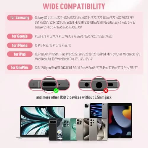 ASKUBSKU Pink USB C Headphone for iPhone 17 Air 16 15 Pro Max Plus/iPad | Noise Isolating & Ergonomic thumbnail 6