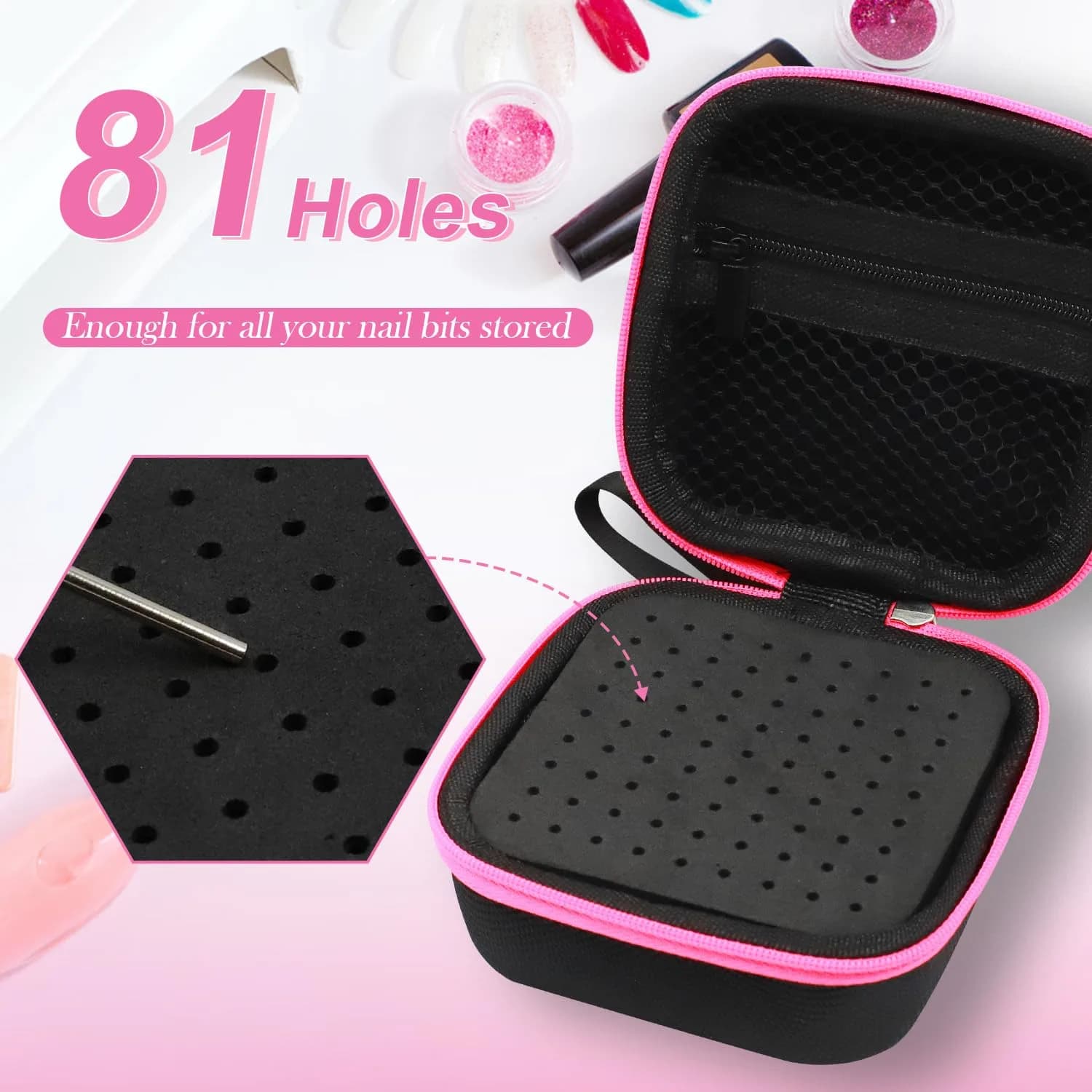 Thowapou 81-Hole Nail Drill Bit Holder Case | Dustproof Portable Organizer for Nail Techs - view 2