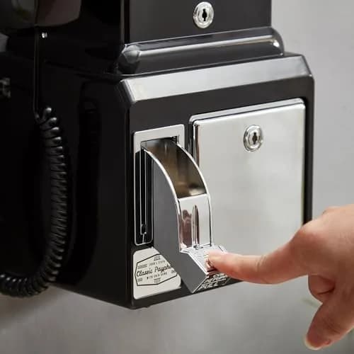 RyanBros 1950's Style Payphone with Coin Bank Corded Landline Phone - Black | Authentic USA Import thumbnail 5