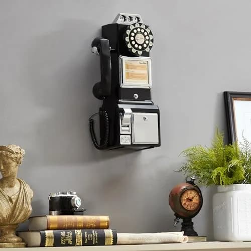 RyanBros 1950's Style Payphone with Coin Bank Corded Landline Phone - Black | Authentic USA Import thumbnail 7