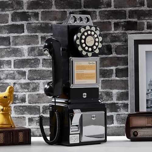 RyanBros 1950's Style Payphone with Coin Bank Corded Landline Phone - Black | Authentic USA Import thumbnail 2