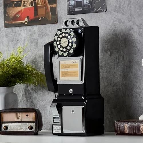 RyanBros 1950's Style Payphone with Coin Bank Corded Landline Phone - Black | Authentic USA Import thumbnail 3