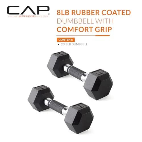 CAP 8lb Rubber Coated Hex Dumbbell | Comfort Grip, Anti-Roll, Durable for Home & Gym thumbnail 2