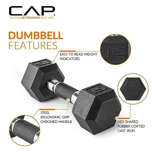 CAP 8lb Rubber Coated Hex Dumbbell | Comfort Grip, Anti-Roll, Durable for Home & Gym thumbnail 3