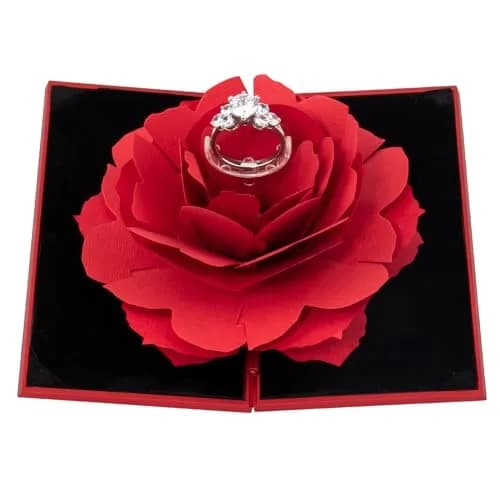 wonuu Rhombus Shaped Red Engagement Ring Box | Surprise Jewelry Storage Holder for Women, Proposal, Engagement, Wedding Gift (15cm x 7cm x 2cm) thumbnail 1