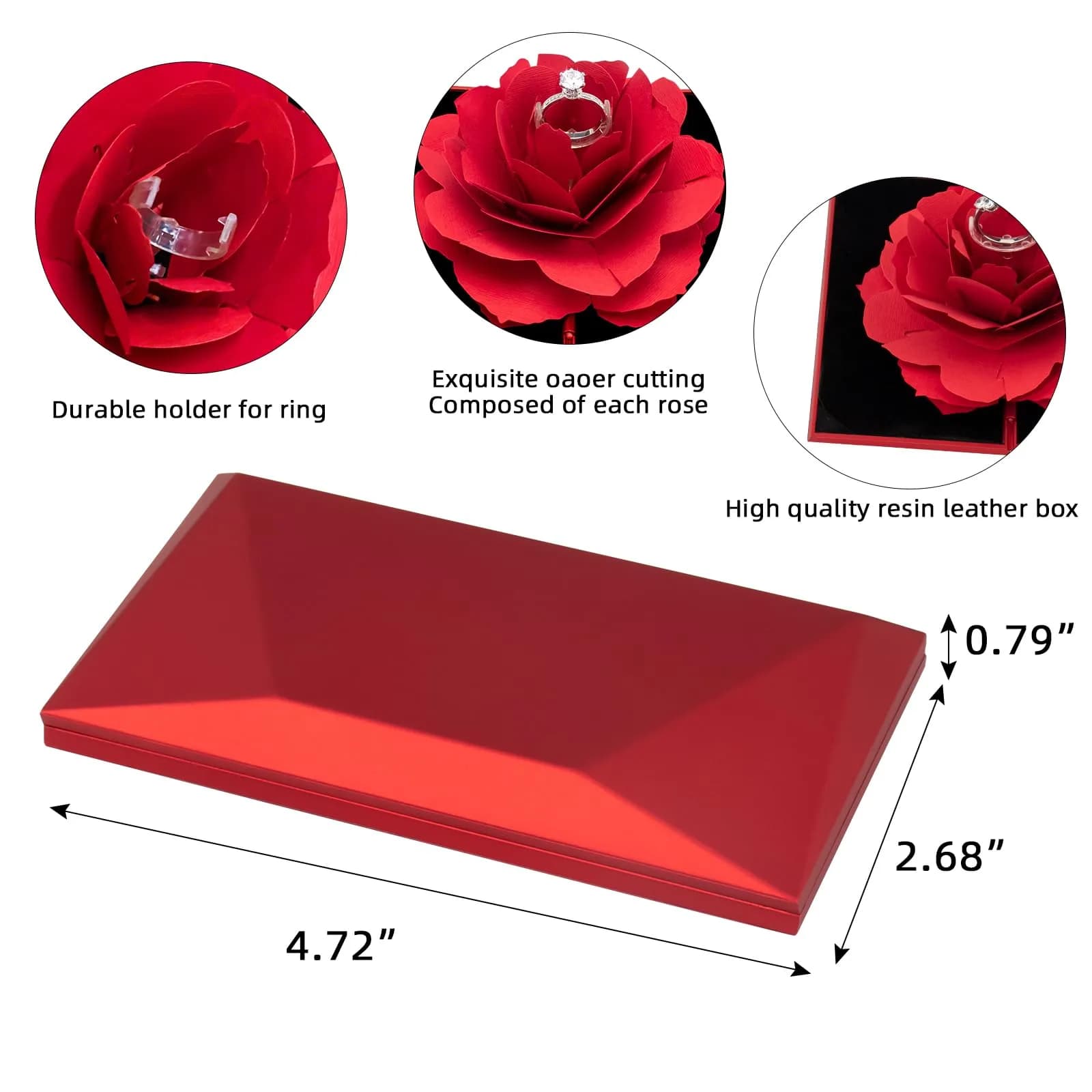 wonuu Pop Up Rose Engagement Ring Box - Rhombus Shaped Red Flower for Surprise Proposals - view 4