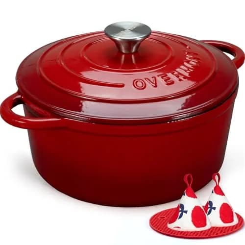 Overmont 7QT Enameled Cast Iron Dutch Oven | Heavy-Duty Large Capacity for Stews & Baking thumbnail 1