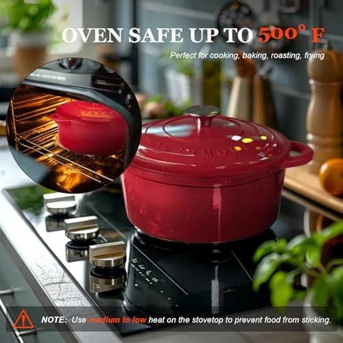 Overmont 7QT Enameled Cast Iron Dutch Oven | Heavy-Duty Large Capacity for Stews & Baking thumbnail 5