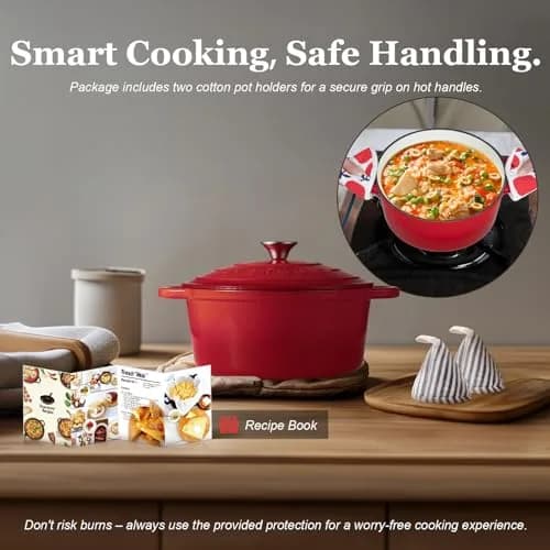 Overmont 7QT Enameled Cast Iron Dutch Oven | Heavy-Duty Large Capacity for Stews & Baking thumbnail 6