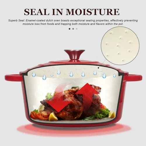 Overmont 7QT Enameled Cast Iron Dutch Oven | Heavy-Duty Large Capacity for Stews & Baking thumbnail 2