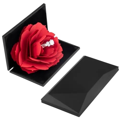 wonuu Rhombus Shaped Engagement Ring Box Black | Surprise Jewelry Storage Holder for Proposals & Weddings thumbnail 6