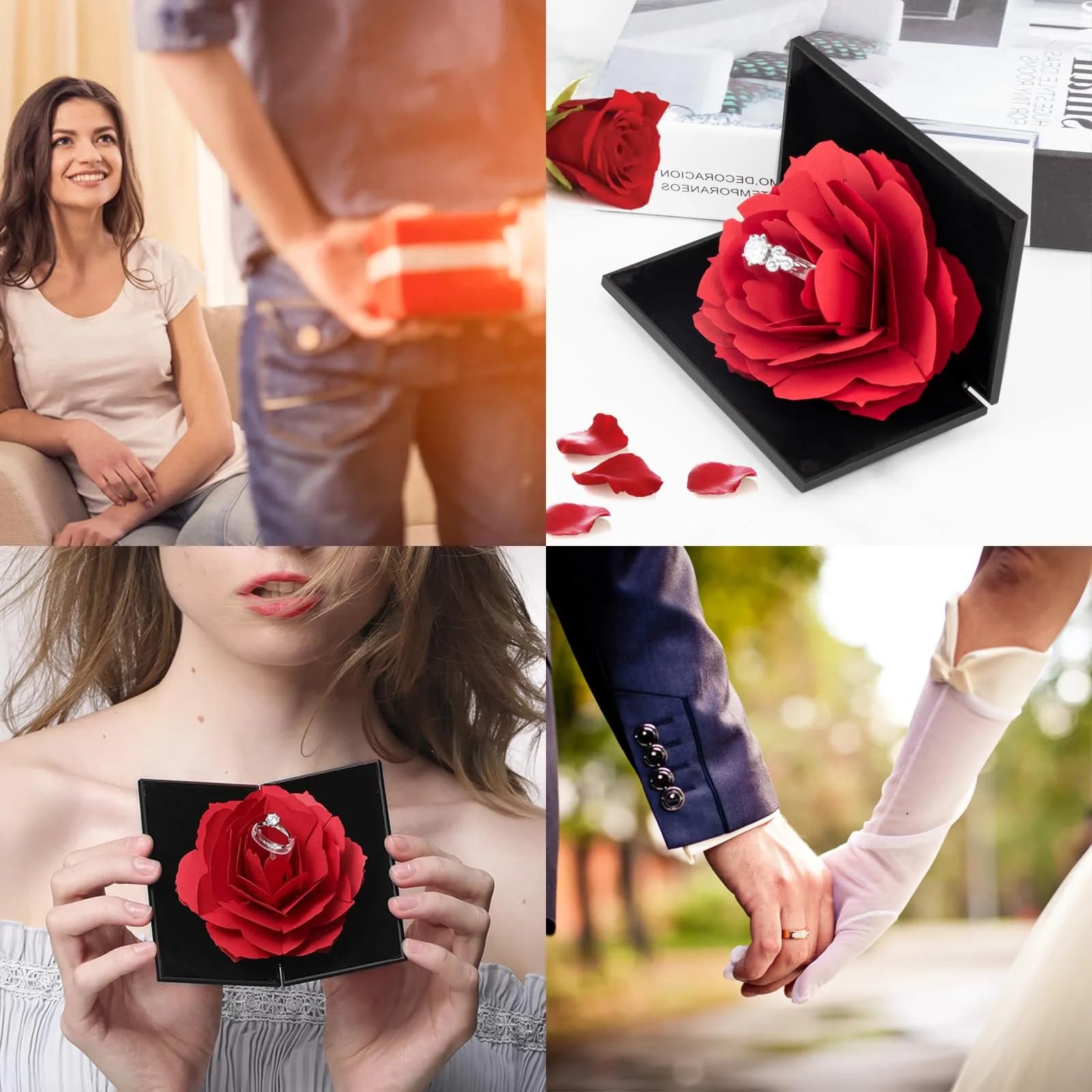 wonuu Rhombus Shaped-Black Engagement Ring Box | Surprise Jewelry Storage Holder for Women - view 4