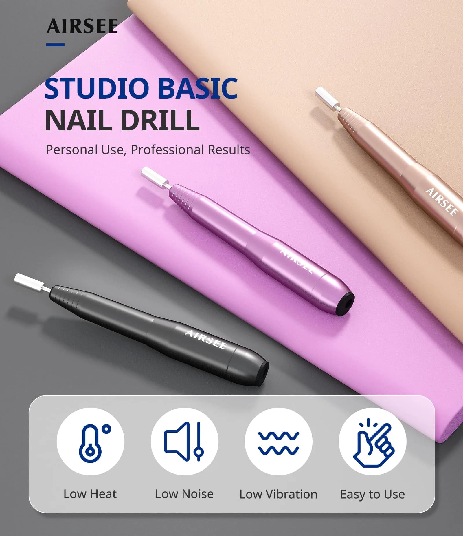 AIRSEE Studio Basic Electric Nail Drill USB Portable Manicure Pedicure Dremel Kit Purple | Professional Starter Nail File - view 2