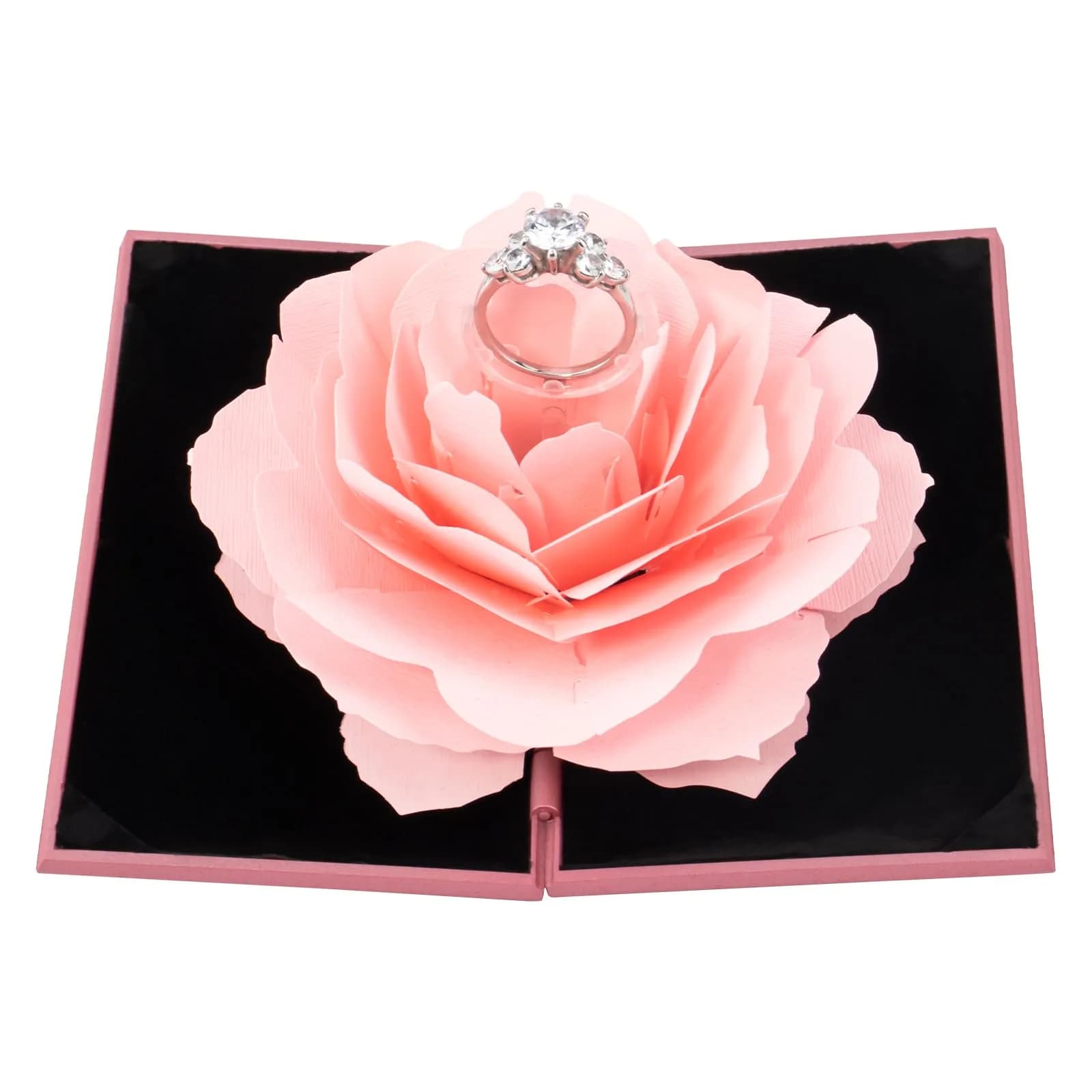 wonuu Rhombus Shaped-Pink Pop Up Rose Engagement Ring Box | Surprise Jewelry Storage Holder for Women - main product image