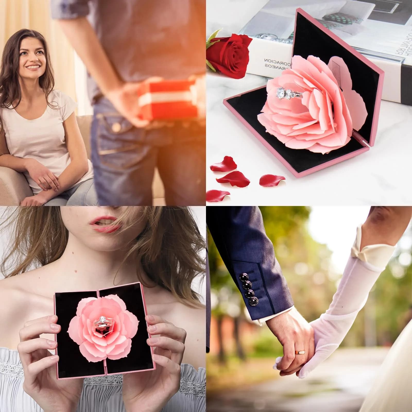 wonuu Rhombus Shaped-Pink Pop Up Rose Engagement Ring Box | Surprise Jewelry Storage Holder for Women - view 5