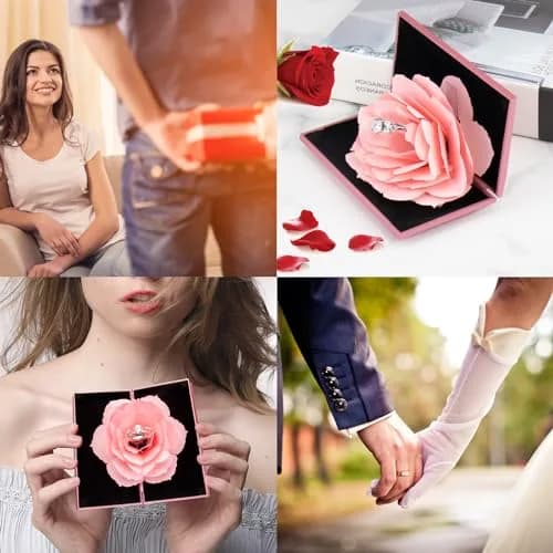 wonuu Rhombus Shaped Engagement Ring Box with Flannel Lining | Surprise Proposal Jewelry Storage Holder for Women (Pink) thumbnail 5