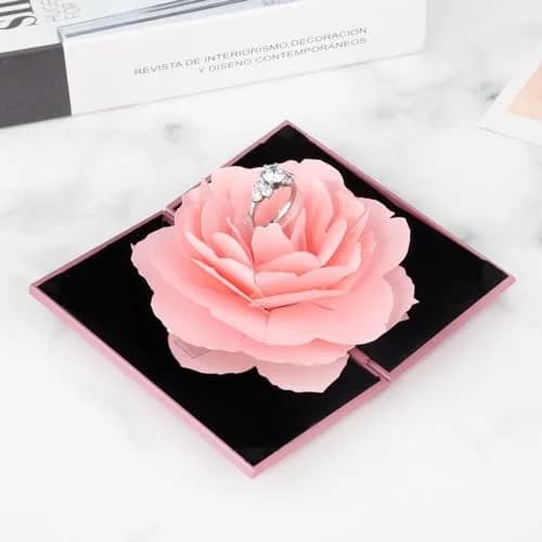 wonuu Rhombus Shaped Engagement Ring Box with Flannel Lining | Surprise Proposal Jewelry Storage Holder for Women (Pink) thumbnail 2