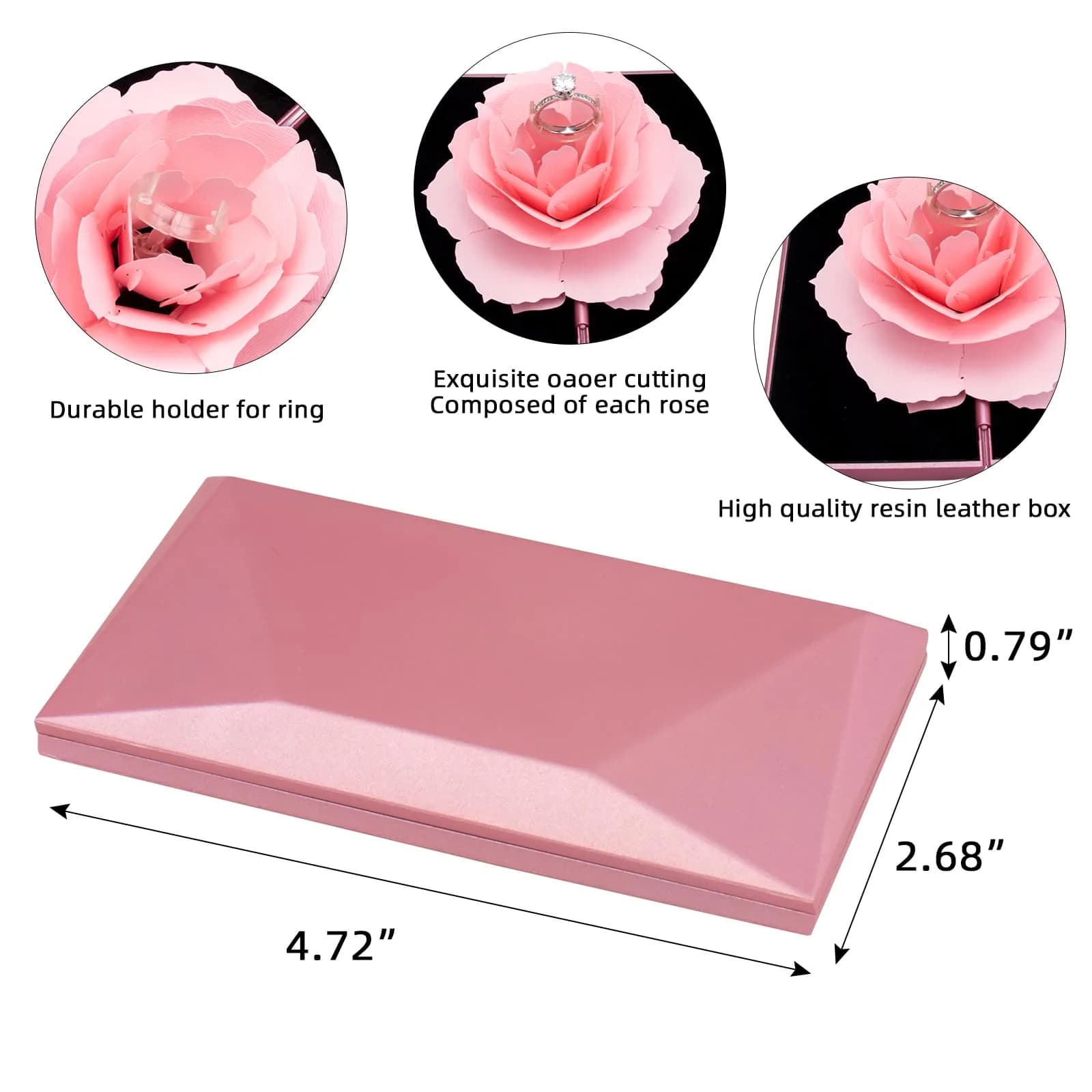 wonuu Rhombus Shaped-Pink Pop Up Rose Engagement Ring Box | Surprise Jewelry Storage Holder for Women - view 3