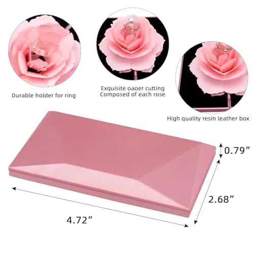 wonuu Rhombus Shaped Engagement Ring Box with Flannel Lining | Surprise Proposal Jewelry Storage Holder for Women (Pink) thumbnail 3