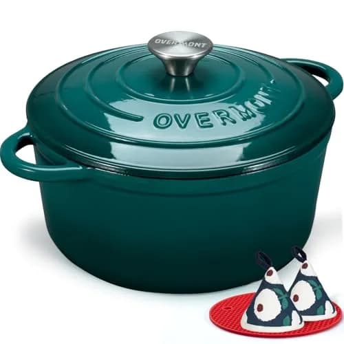 Overmont 7QT Enameled Cast Iron Dutch Oven | Heavy-Duty Large Capacity for Stews & Baking — Bottle green / 7 Quart