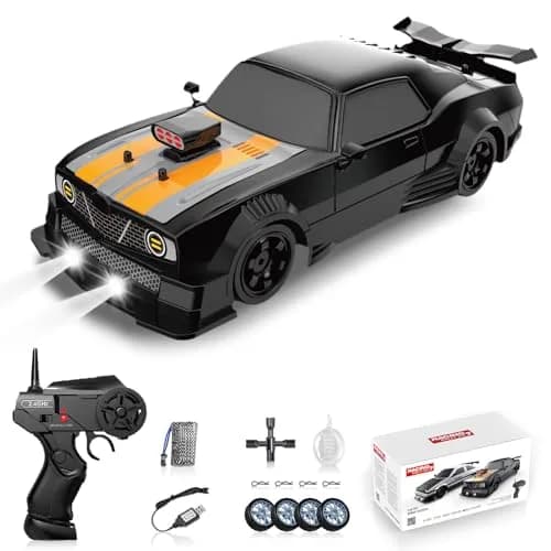 Sakeye 1/16 Scale RC Drift Car with Spray & Lights, 4WD High-Speed Remote Control Car with Extra Tires (Black) thumbnail 1