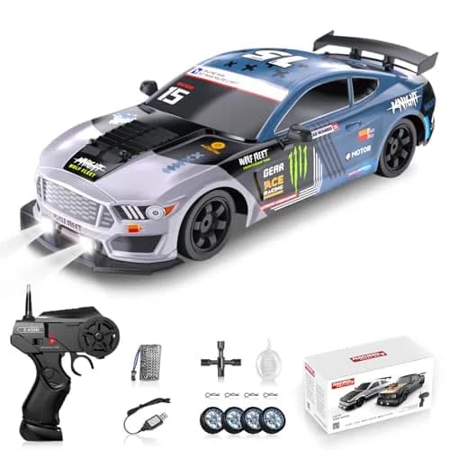 Sakeye 1:16 Scale RC Drift Car with Spray & LED Lights, 10-12 Inch Blue+wh | 4WD Remote Control Toy for Boys & Kids thumbnail 1