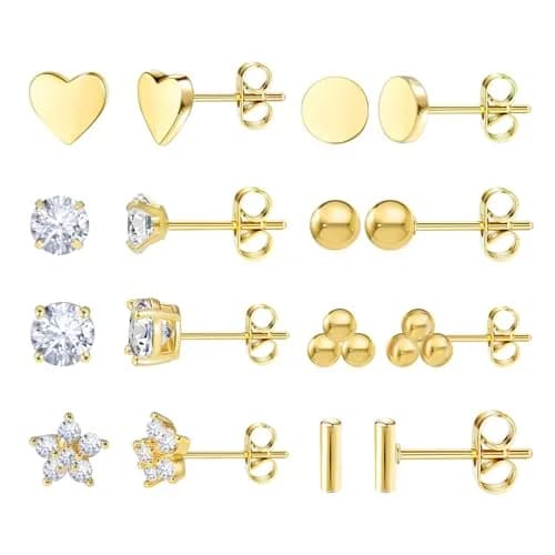 DAILI Gold Stud Earrings Hypoallergenic Titanium for Multiple Piercings | 20 Gauge, 11mm Post thumbnail 1