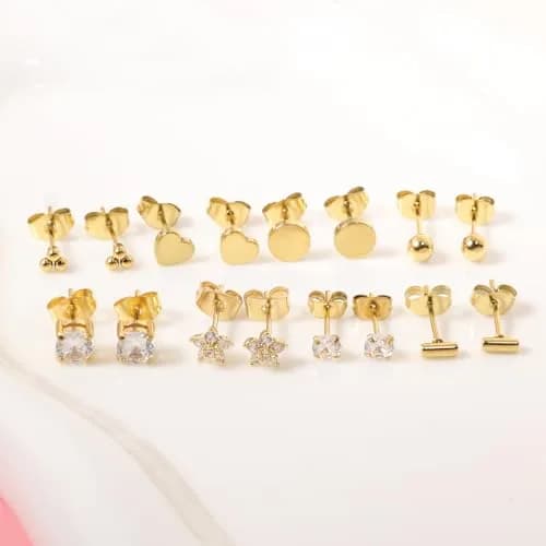 DAILI Gold Stud Earrings Hypoallergenic Titanium for Multiple Piercings | 20 Gauge, 11mm Post thumbnail 4