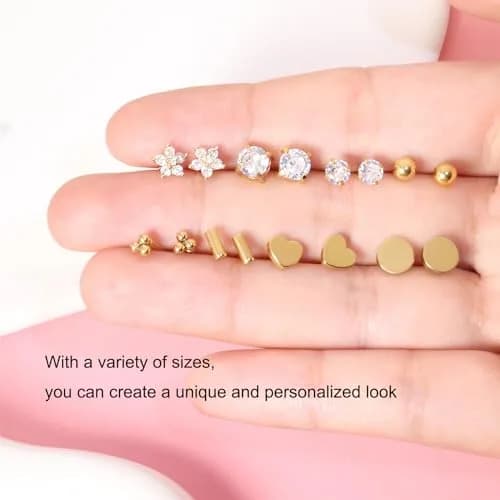 DAILI Gold Stud Earrings Hypoallergenic Titanium for Multiple Piercings | 20 Gauge, 11mm Post thumbnail 5