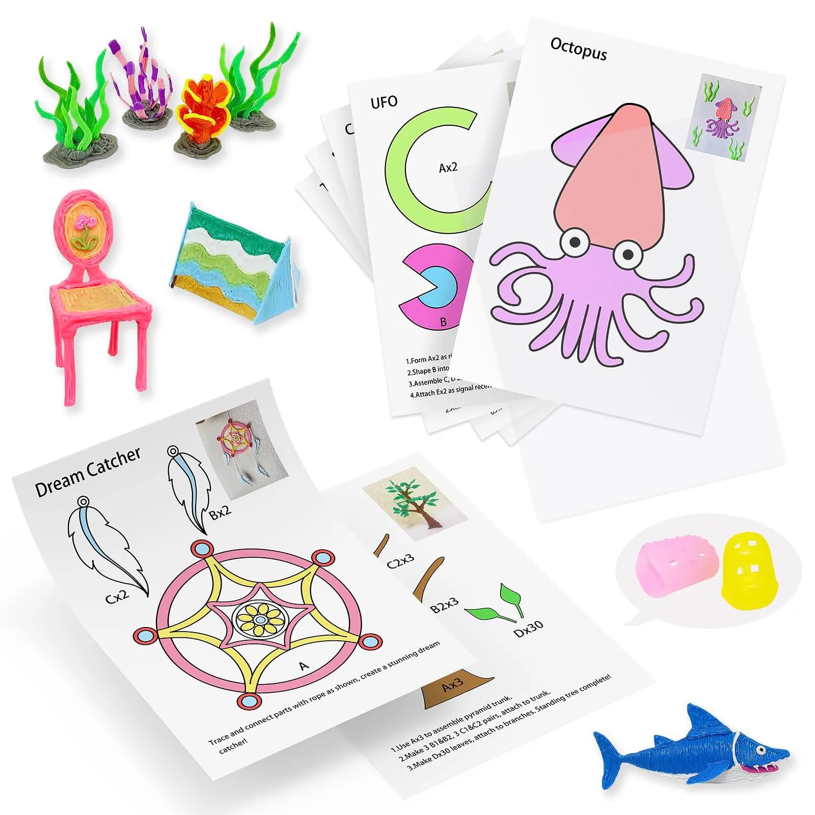 Vomika 3D Pen Printing Drawing Book with 40 Pattern Templates Stencils, 17 x 25 cm (6.7 x 9.8 in) — Pink