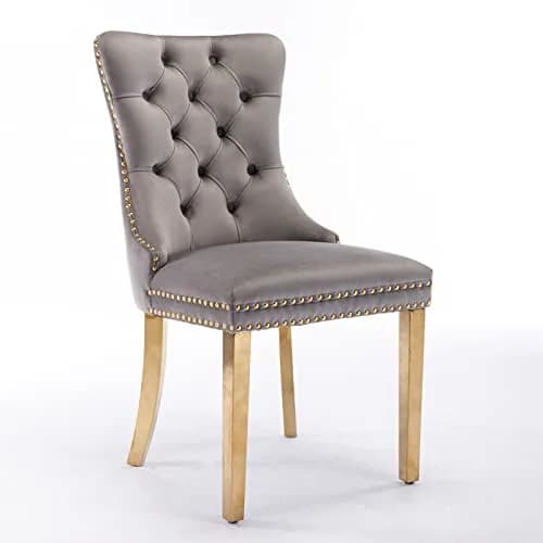 Brisca Velvet Upholstered Dining Chair Set of 2 | Gray & Gold, Solid Wood Frame, Contemporary Design thumbnail 5