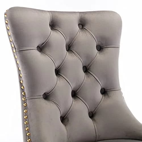 Brisca Velvet Upholstered Dining Chair Set of 2 | Gray & Gold, Solid Wood Frame, Contemporary Design thumbnail 7