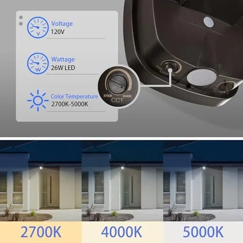 AWSENS 26W LED Flood Light Fixture 2500 Lumens (8.75 inches) | Motion Activated Exterior Security Light with Dusk to Dawn Control thumbnail 4