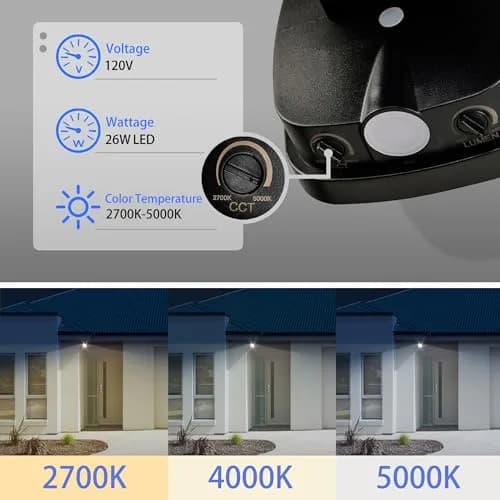AWSENS 26W LED Flood Light Fixture with Dusk to Dawn Sensor, 2500 Lumens, Black | Adjustable CCT & Brightness thumbnail 4