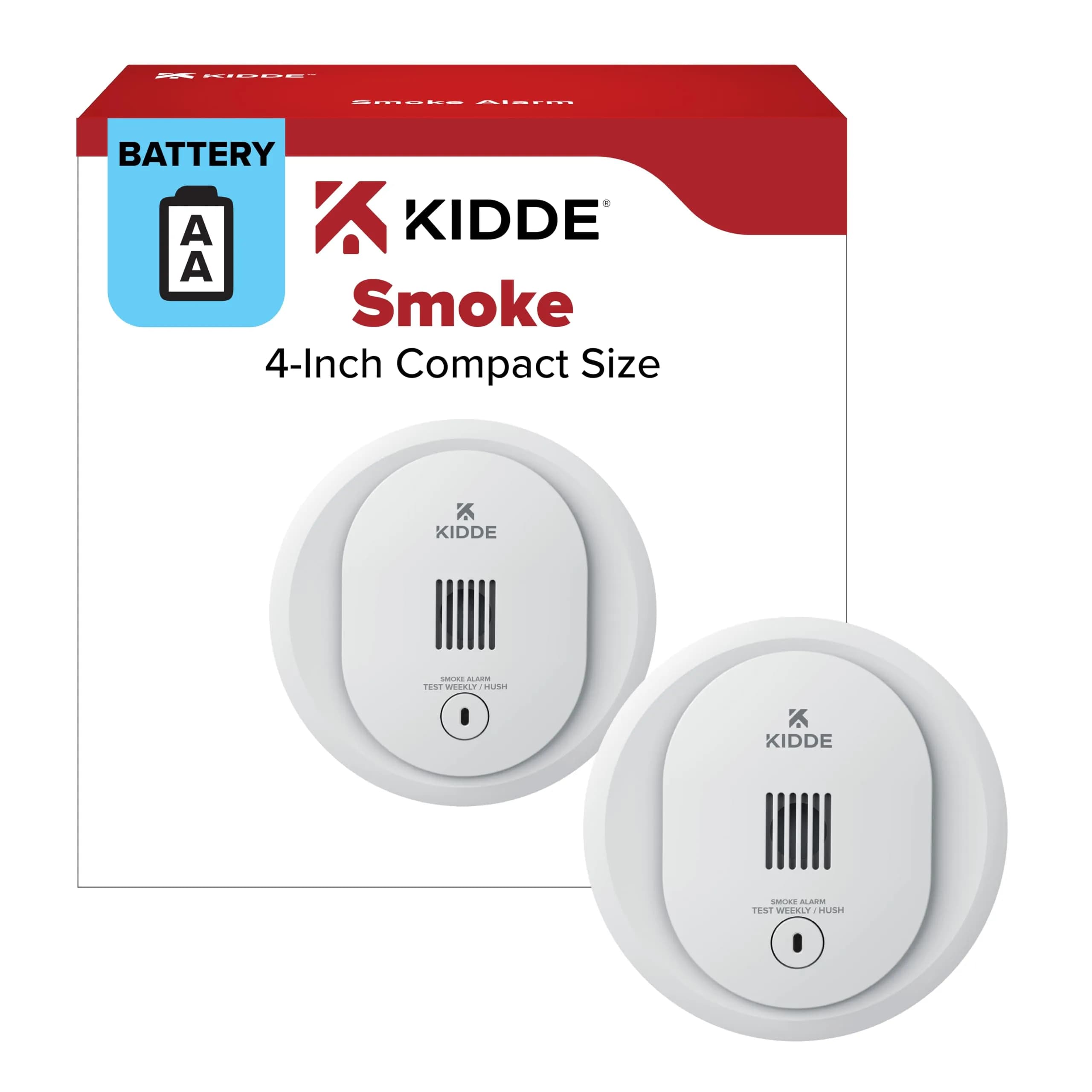 Kidde 10SDR Compact Smoke Detector with AA Batteries | Photoelectric Smoke Alarm — White