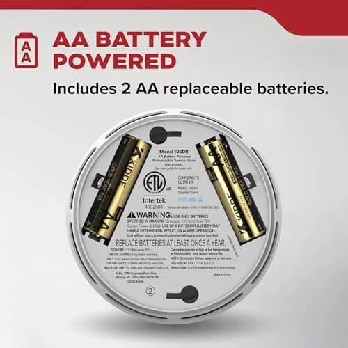 Kidde 10SDR Compact Smoke Detector with AA Batteries | Photoelectric Smoke Alarm thumbnail 2