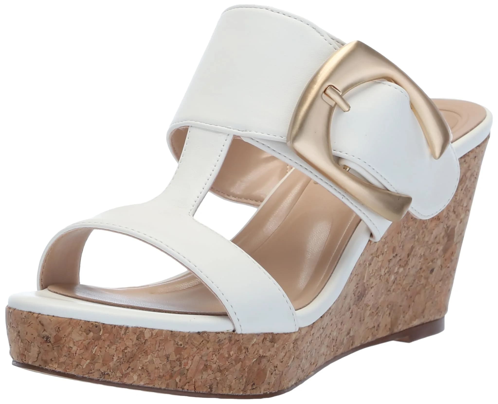 CHARLES BY CHARLES DAVID Glory Wedge Sandals 3.7 Inch Heel | Adjustable Buckle, Open Toe, White, Size 9