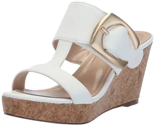 CHARLES BY CHARLES DAVID Glory Wedge Sandals 3.7 Inch Heel | Adjustable Buckle, Open Toe, White, Size 9 thumbnail 1