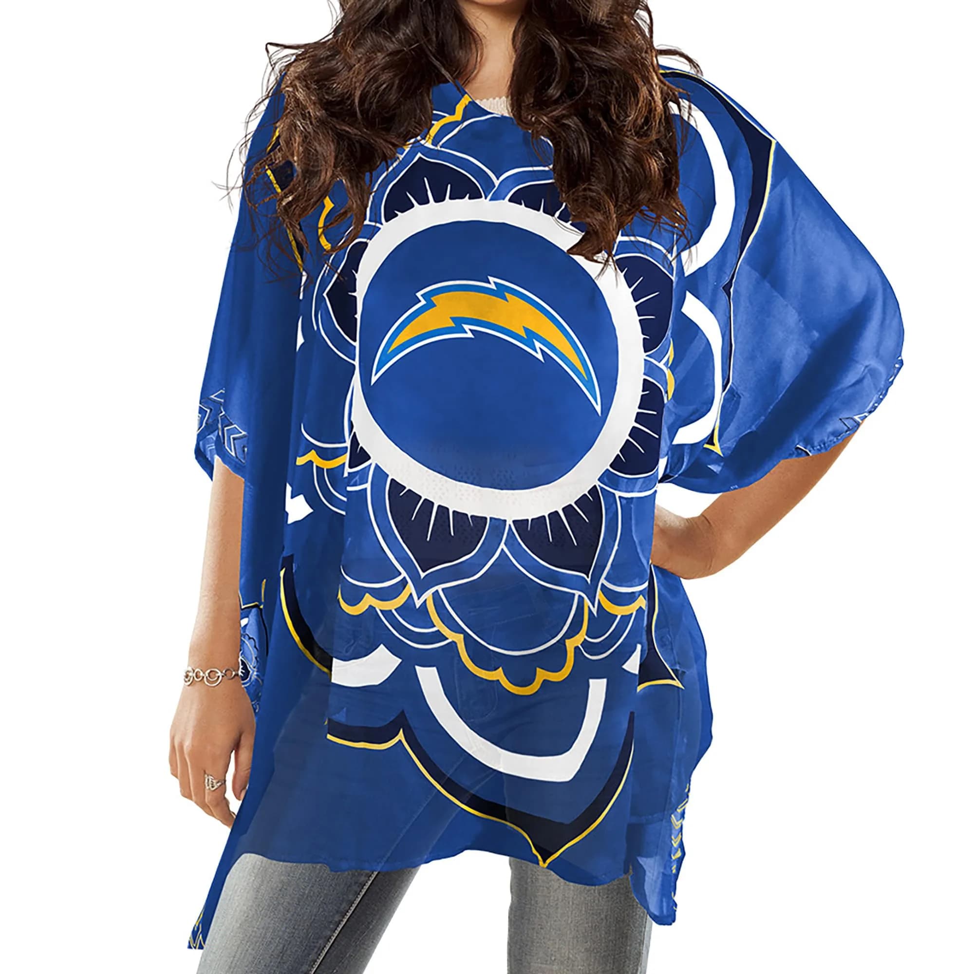 Littlearth NFL Los Angeles Chargers Sheer Caftan with Flower Design, One Size | Versatile Team Spirit Wear