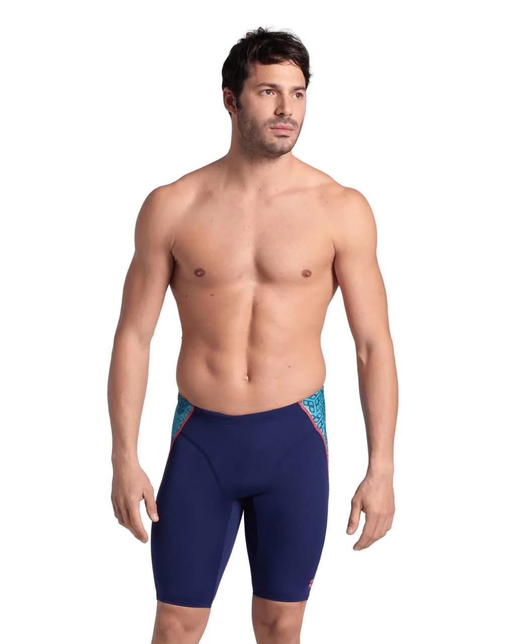 ARENA Performance Men's Camo Kikko Swim Jammer MaxLife Knee-Length | Chlorine Proof, UV Protected — Navy/Water Multi