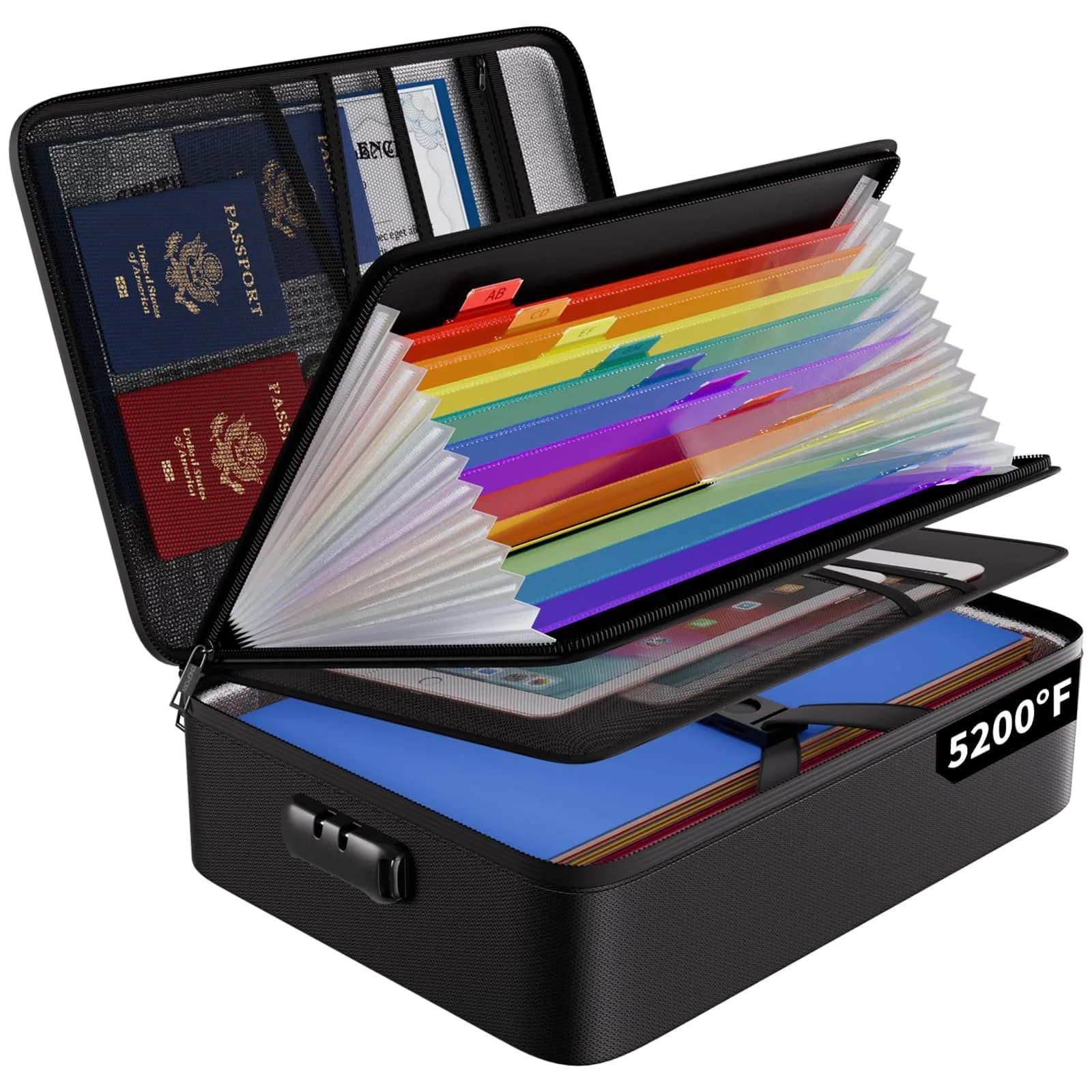 ENGPOW Fireproof File Organizer Bag with 13 Pockets Accordion File Folder & Lock, 1.38 kg (3 lb) | Protects Documents Up to 5200°F - main product image